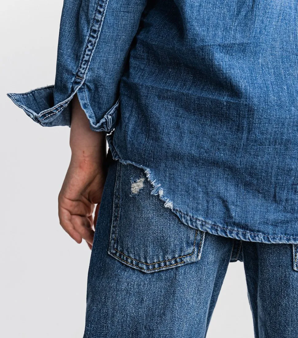 NUNUNU Light Denim Shirt Fashion